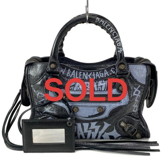 BALENCIAGA Classic Mini City Black Light Gray Leather Handbag 975-072025 - Picture 1 of 14